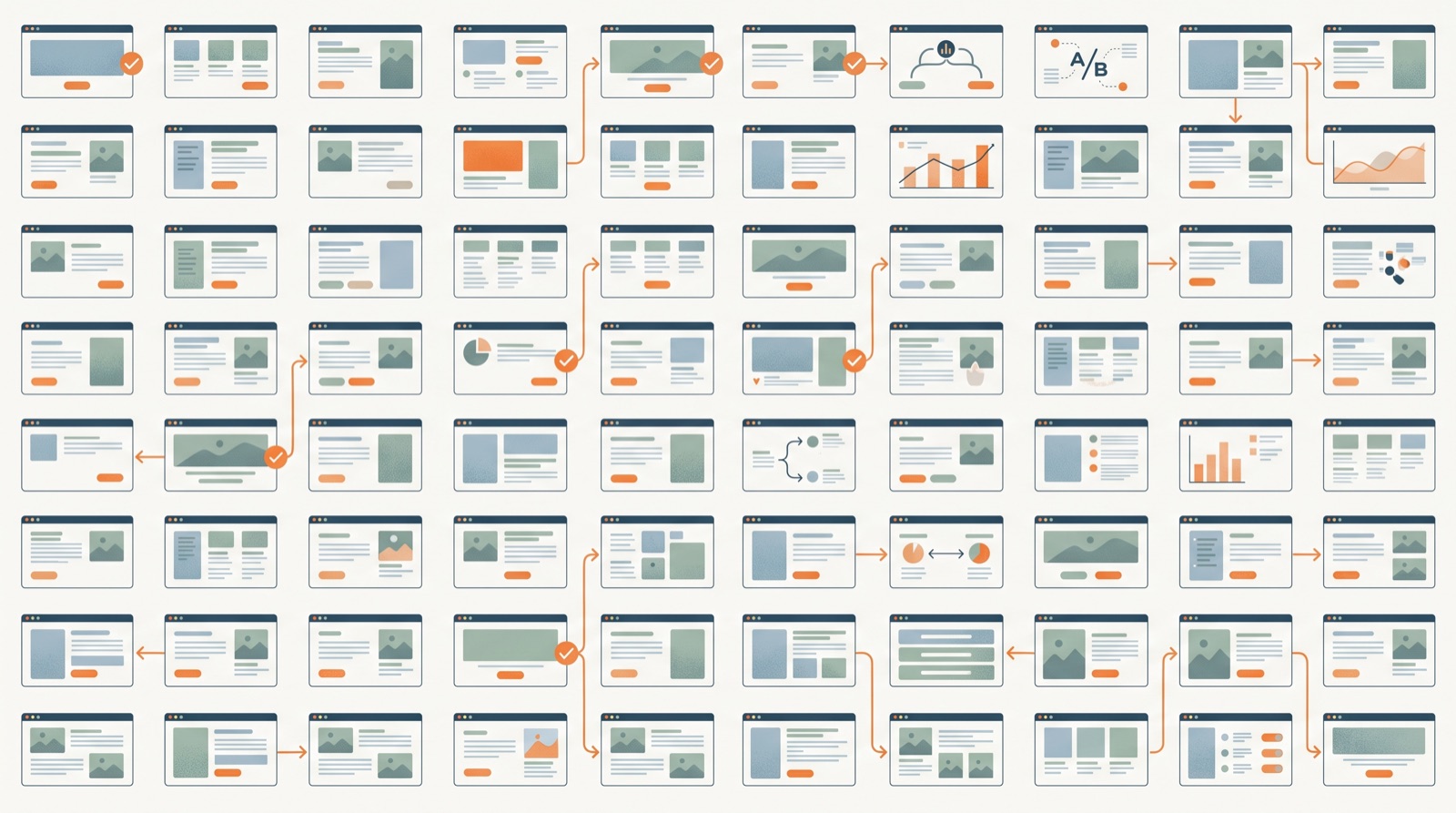 Grid of many A/B test variant cards