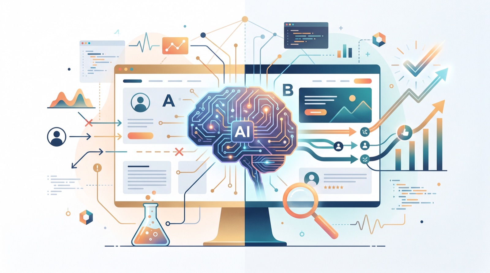 Illustration of AI comparing two web page variants