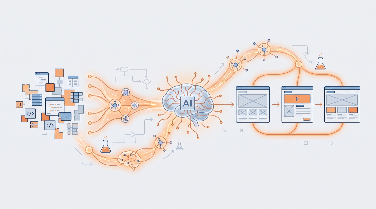 Step-by-step AI workflow turning data into variants