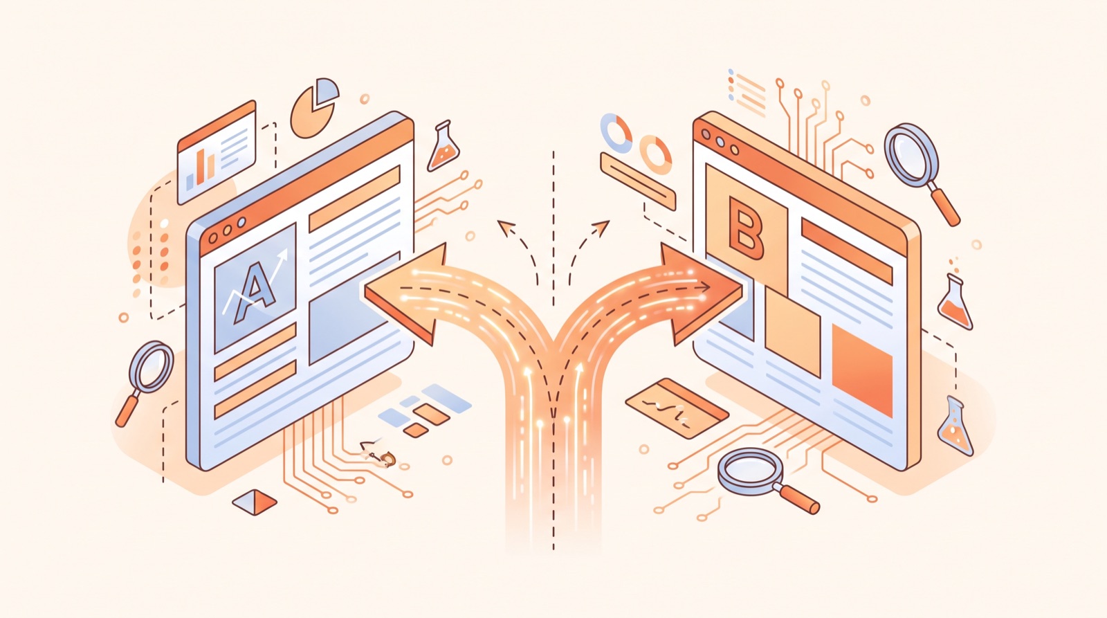 Two web page variants A and B with split traffic